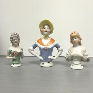 Antique German Lot of 3 Half Doll Pin Cushion Porcelian